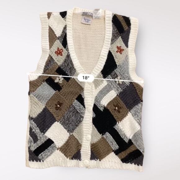 Huntington Ridge Vintage Hand Knitted Buttoned Sweater Vest Womens Medium Fall - Picture 3 of 6